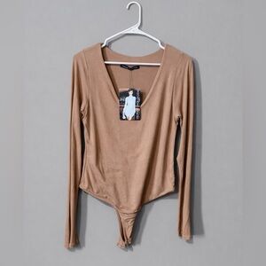 Naked wardrobe tan long sleeve bodysuit